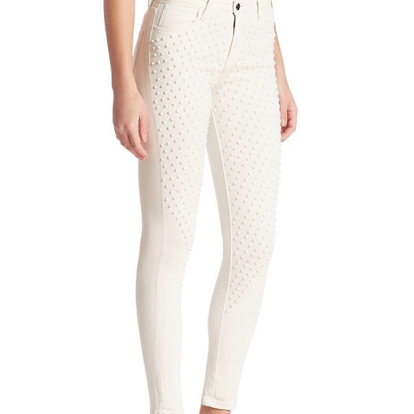 Brockenbow Reina Skinny Cropped High Waist Krystal White Studded Jeans 29 - Picture 2 of 14
